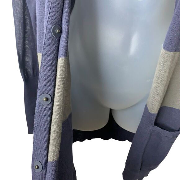 Brunello Cucinelli Striped Tunic Cardigan Sweater Women's XL Pockets Gray & Navy - Picture 7 of 15